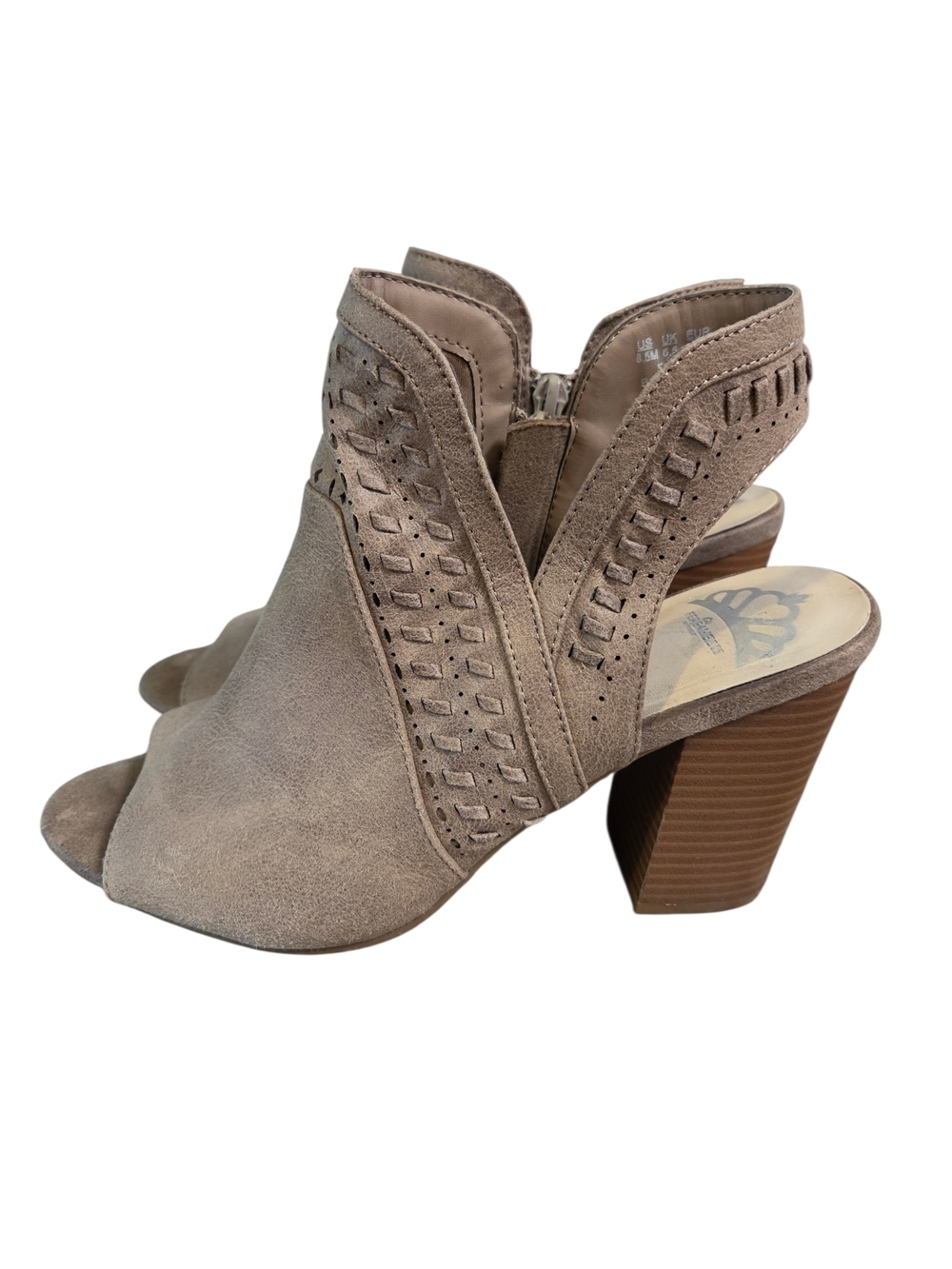Fergalicious  Taupe Peep-Toe Block Heel Sandals
